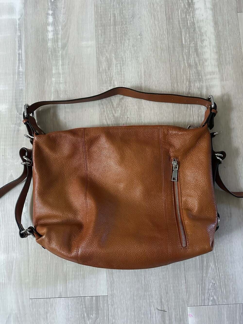 Heshe Women's Genuine Leather Hobo Shoulder Bag in Cognac